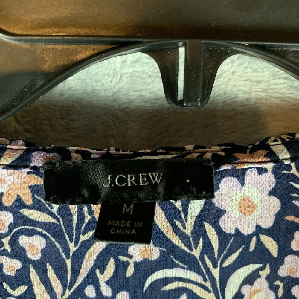J Crew Womens Blouse Top M Floral Ruffles‎ Bell Sleeve Tie Boho Preppy Keyhole